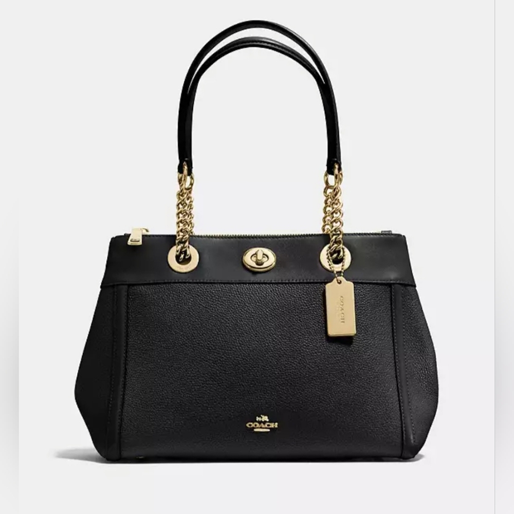 Coach Black Leather Turnlock Edie Carryall Shoulder Bag